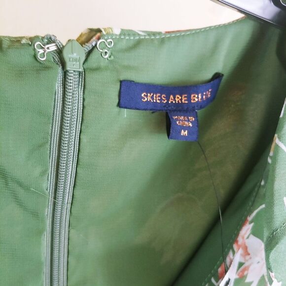 Skies are Blue green maxi dress floral ruffle trim 3/4 sleeves size Medium - Picture 7 of 8